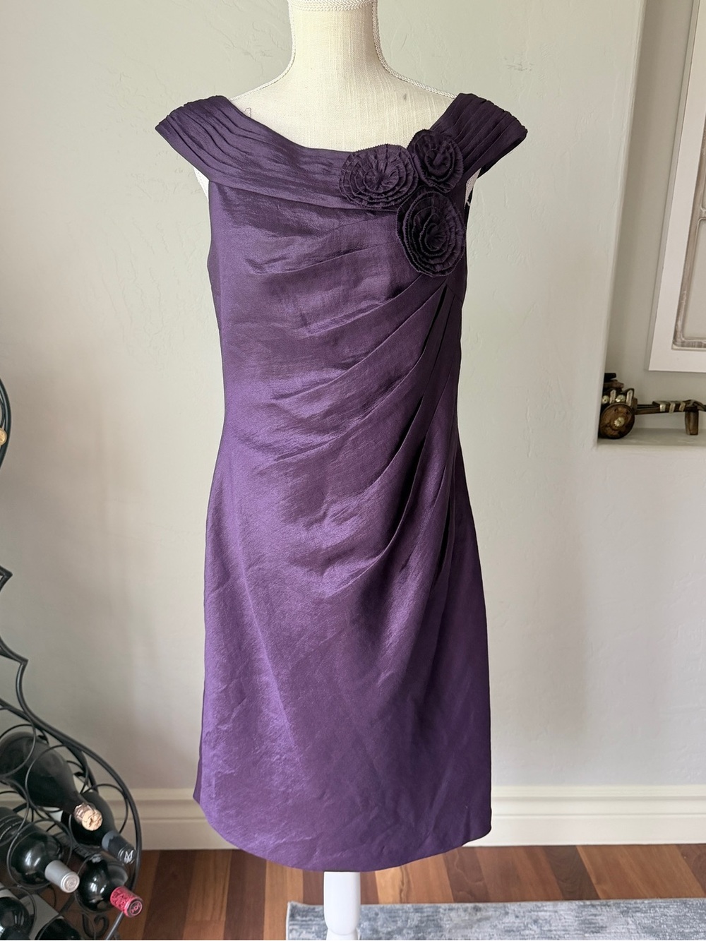 Adrianna Papell Women's Elegant Purple Cocktail Dress with Floral Accent Size 10